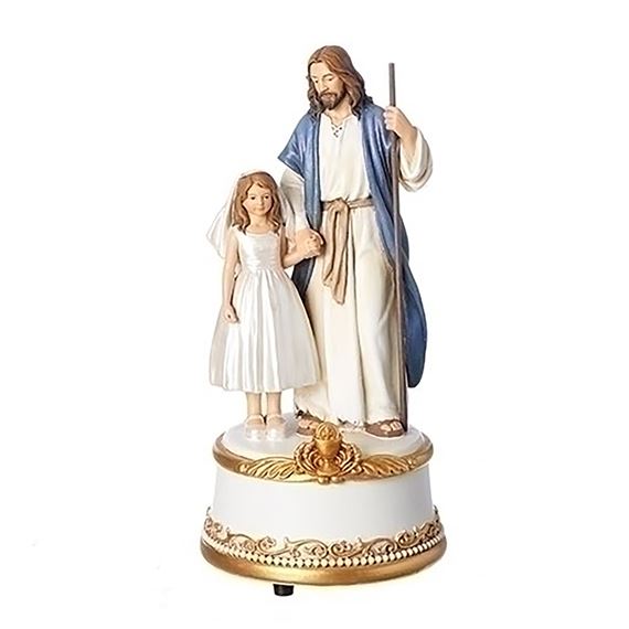 JESUS WITH GIRL FIRST COMMUNION - MUSIC BOX / STATUE