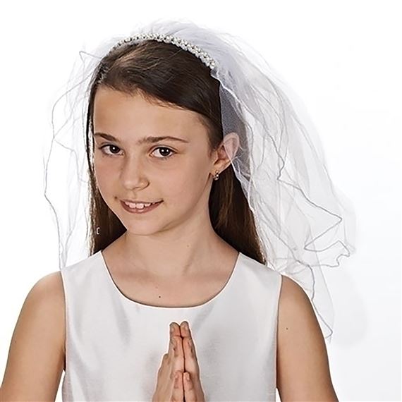 FIRST COMMUNION VEIL WITH PEARL HEADBAND