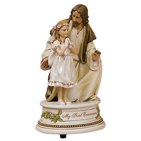 FIRST COMMUNION GIRL WITH JESUS MUSICAL STATUE