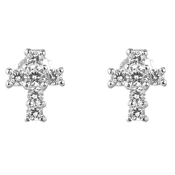 CUBIC ZIRCONIA STERLING SILVER CROSS EARRINGS