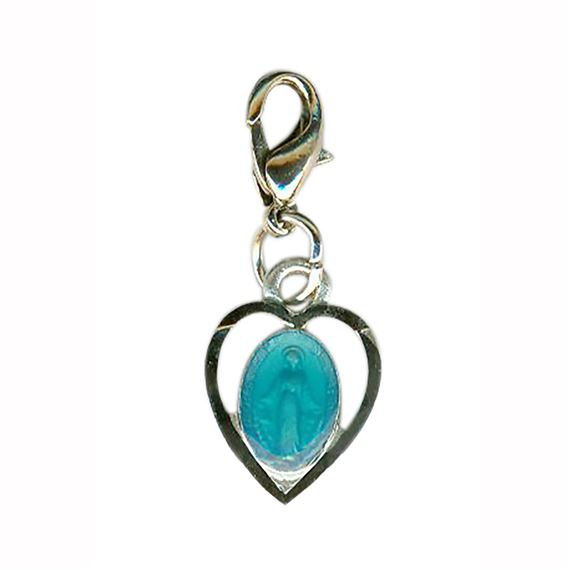 CLIP-ON BLUE HEART SHAPED MIRACULOUS MEDAL