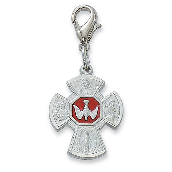 CLIP-ON 4-WAY MEDAL WITH RED ENAMEL