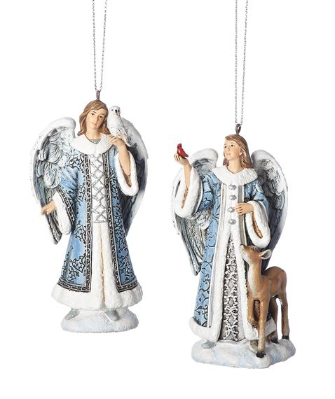 BLUE ANGELS WITH ANIMALS SET OF 2 ORNAMENTS