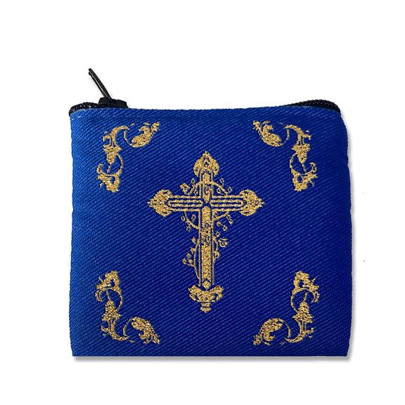 BLUE AND GOLD TAPESTRY ROSARY POUCH