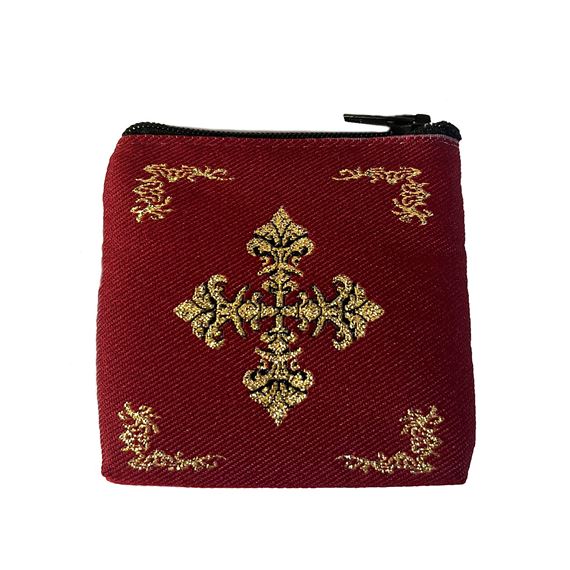 MAROON AND GOLD TAPESTRY ROSARY POUCH