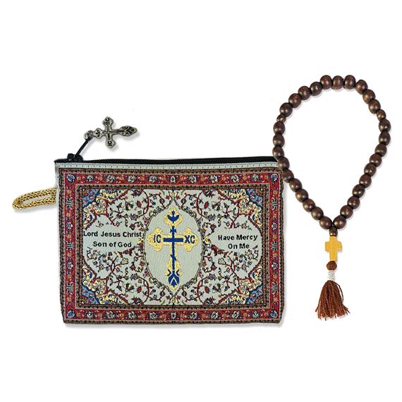 JESUS BEADS WITH TAPESTRY PRAYER POUCH