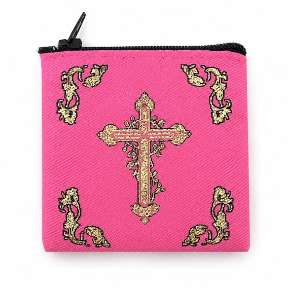 PINK AND GOLD TAPESTRY ROSARY POUCH