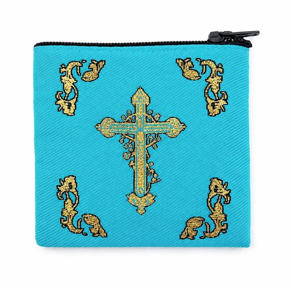 TURQUOISE WITH GOLD TAPESTRY ROSARY POUCH