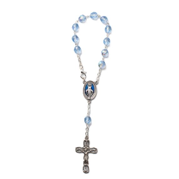 SINGLE DECADE AUTO ROSARY - BLUE ENAMELED MIRACULOUS MEDAL CENTER