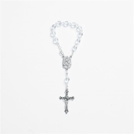 ST. CHRISTOPHER CRYSTAL BEAD SINGLE DECADE AUTO ROSARY