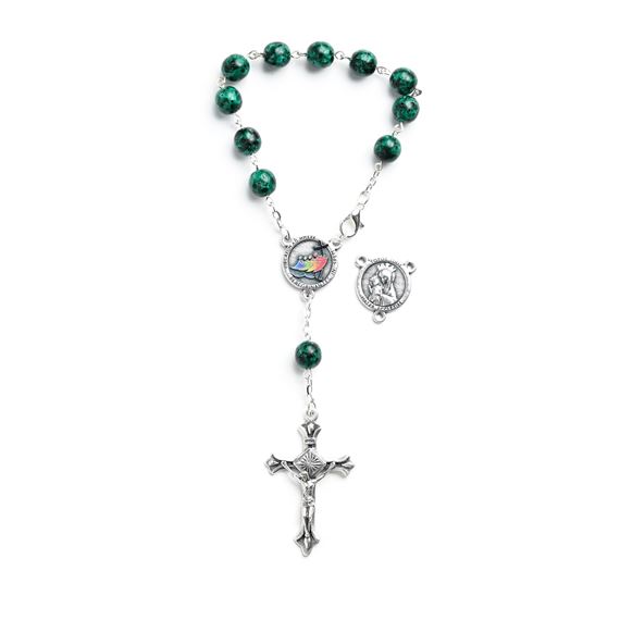 JUBILEE 2025 GREEN GLASS BEAD AUTO ROSARY