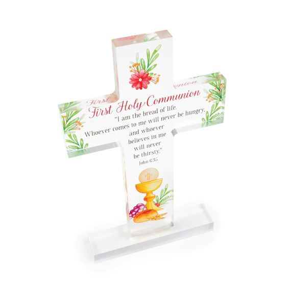 FIRST HOLY COMMUNION ACRYLIC CROSS - JOHN 6:35