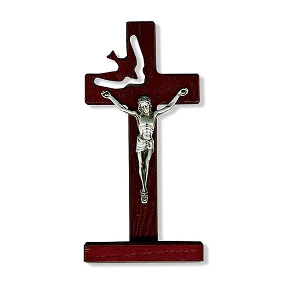 HOLY SPIRIT CRUCIFIX ON STAND - CHERRY