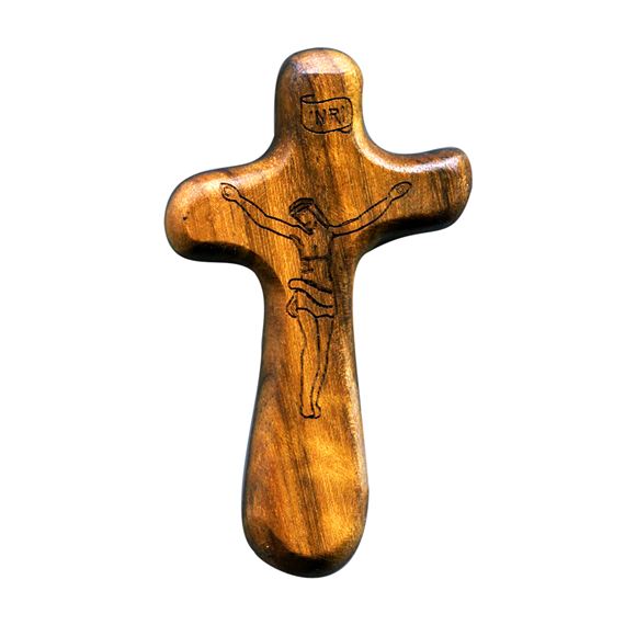 BIRCH WOOD PALM CRUCIFIX - JESUS LOVES YOU!