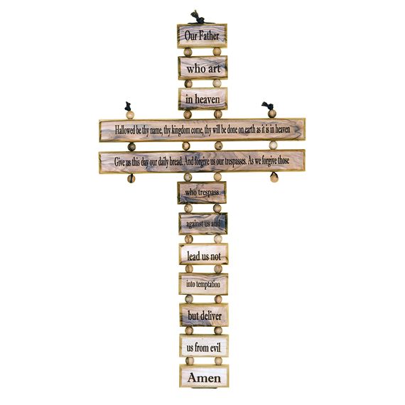 THE LORD'S PRAYER OLIVE WOOD CROSS - 9 1/2"