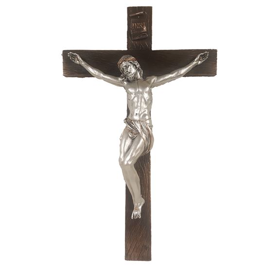 COLD CAST BRONZE CRUCIFIX WITH PEWTER FINISH