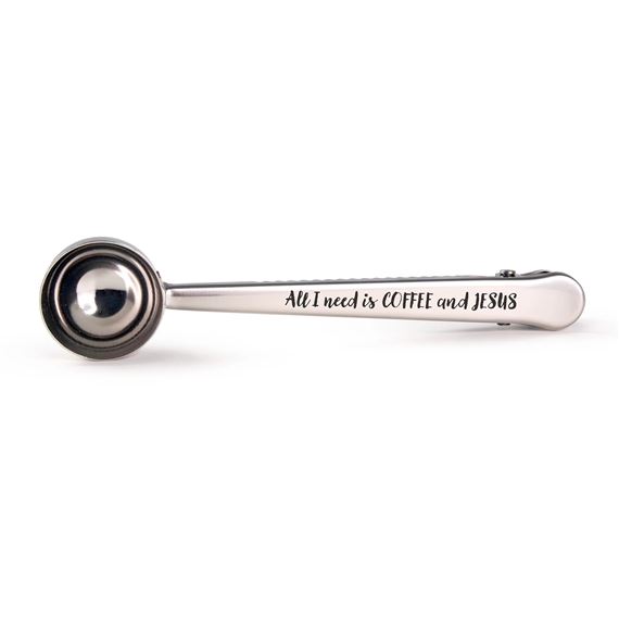 COFFEE SCOOP/CLIP - ALL I NEED IS COFFEE & JESUS - SILVER