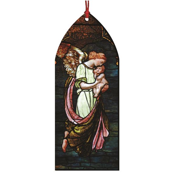 GUARDIAN ANGEL PROTECTING CHILD STAINED GLASS WOOD ORNAMENT