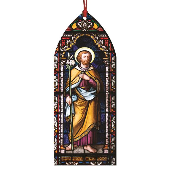 ST JOSEPH STAINED GLASS WOOD ORNAMENT