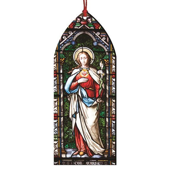 IMMACULATE HEART OF MARY STAINED GLASS WOOD ORNAMENT