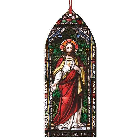 SACRED HEART OF JESUS STAINED GLASS WOOD ORNAMENT