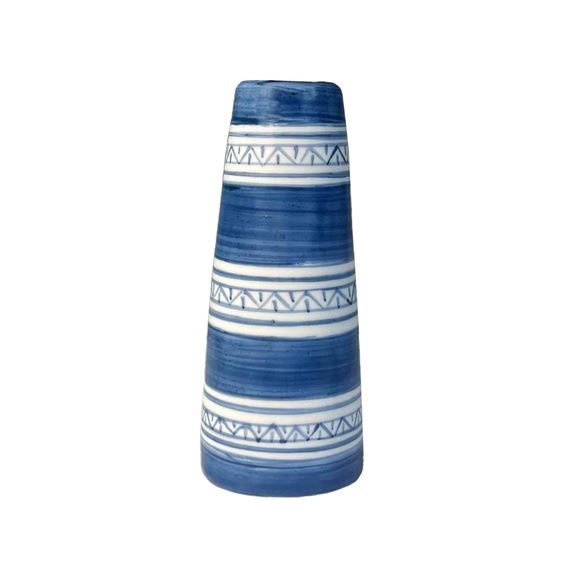 HANDPAINTED TAPER CANDLE STICK/BUD VASE WITH CANDLE (BY MONASTERY OF BETHLEHEM)  - DUSTY BLUE