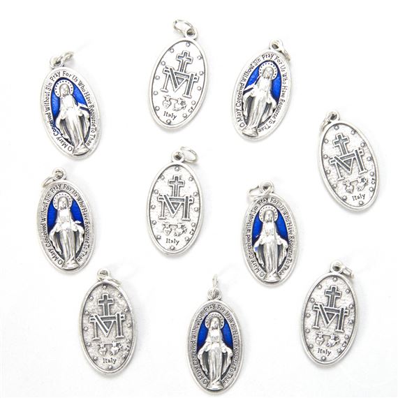 MIRACULOUS MEDAL WITH BLUE ENAMEL (PACK OF 10)