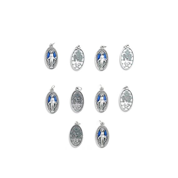 MIRACULOUS MEDAL WITH BLUE ENAMEL (PACK OF 10)
