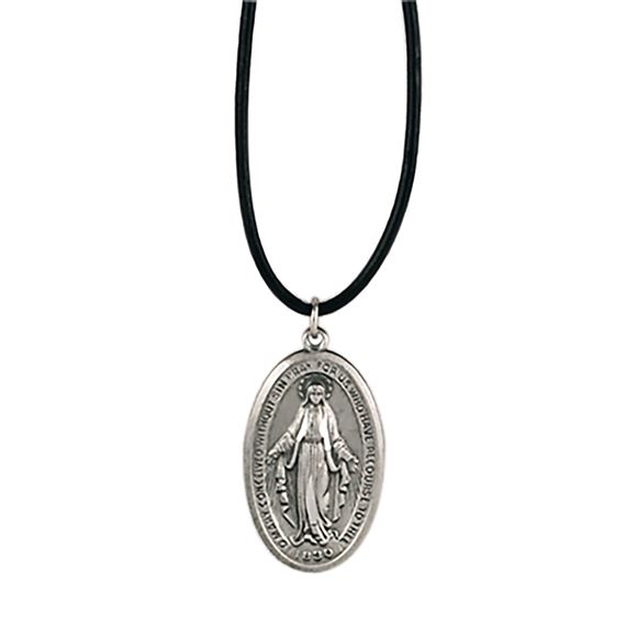 MIRACULOUS MEDAL ON BLACK  CORD