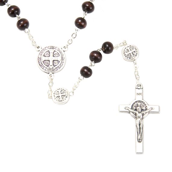 ST. BENEDICT WOOD BEAD ROSARY