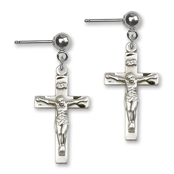 Crucifix Ball Post Earrings