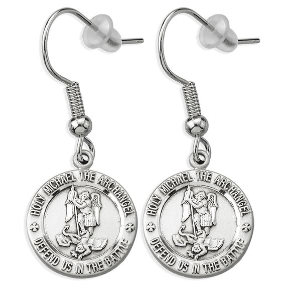 SAINT MICHAEL STERLING SILVER MEDAL EARRINGS