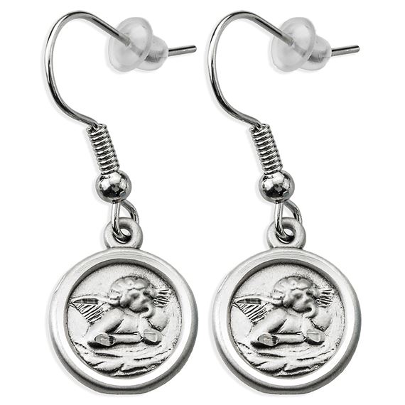 GUARDIAN ANGEL ROUND STERLING SILVER EARRINGS