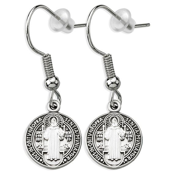 SAINT BENEDICT ROUND STERLING SILVER EARRINGS