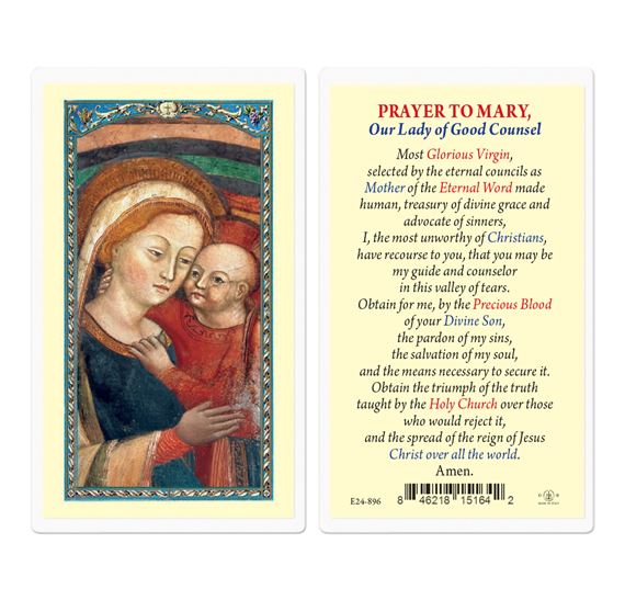 LAMINATED HOLY CARD - PRAYER TO OUR LADY OF GOOD COUNSEL