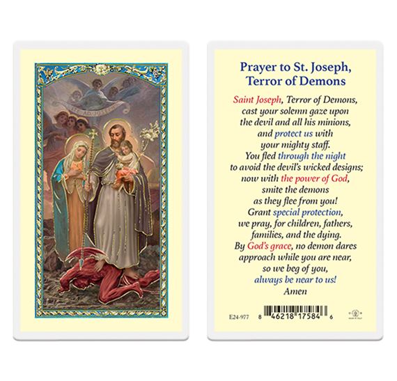 LAMINATED HOLY CARD - ST. JOSEPH TERROR OF DEMONS