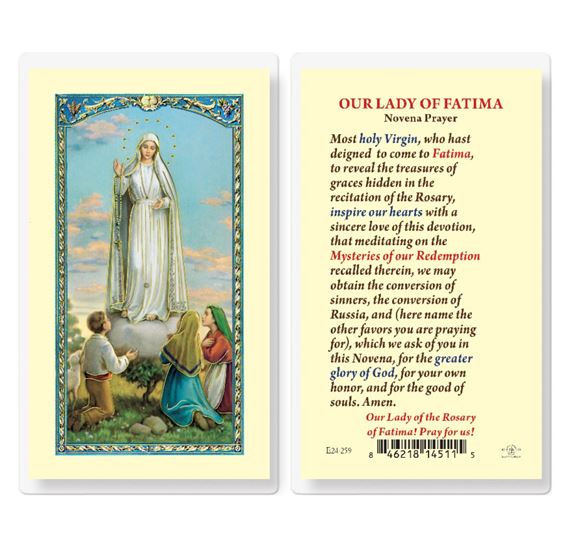 LAMINATED HOLY CARD OUR LADY OF FATIMA