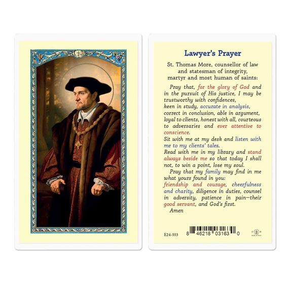 LAMINATED HOLY CARD - ST. THOMAS MORE LAWYER'S PRAYER