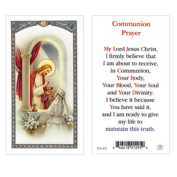 LAMINATED HOLY CARD GIRL FIRST COMMUNION