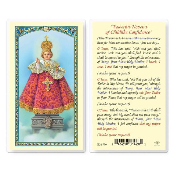 LAMINATED HOLY CARD - INFANT OF PRAGUE NOVENA