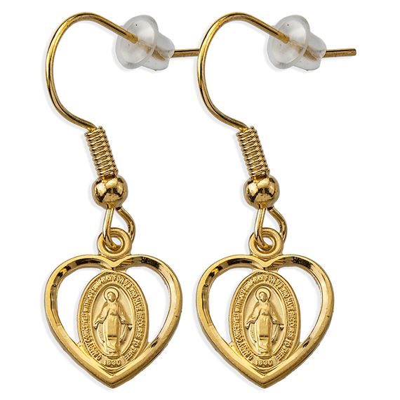 GOLD OVER STERLING SILVER MIRACULOUS MEDAL EARRINGS