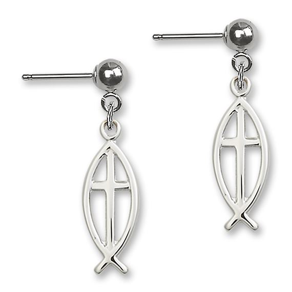 Fish / Cross Ball Post Earrings
