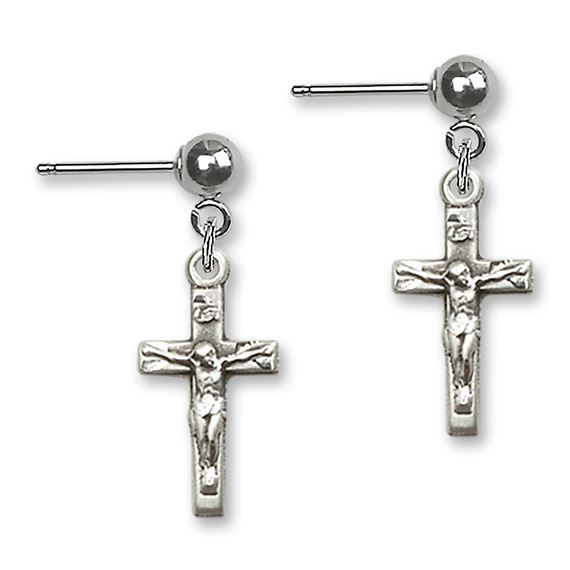 Crucifix Ball Post Earrings