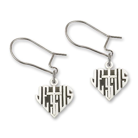 Dangle Heart of Jesus / Cross Earrings