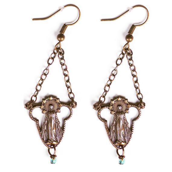 BRONZE MIRACULOUS MEDAL - 1 7/8" EARRINGS