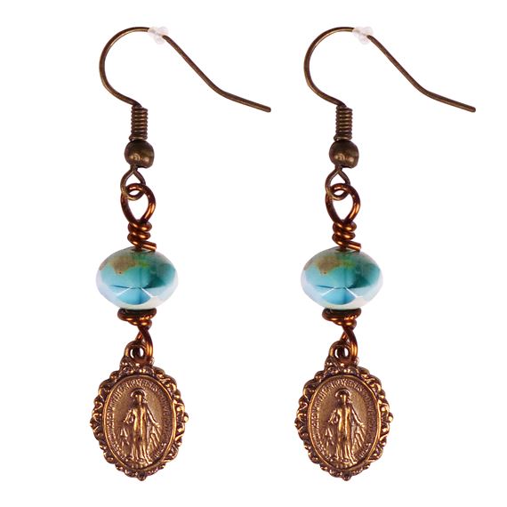 BRONZE MIRACULOUS MEDAL 1 1/4" EARRINGS