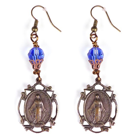 BRONZE MIRACULOUS MEDAL WITH CZECH BEADS EARRINGS