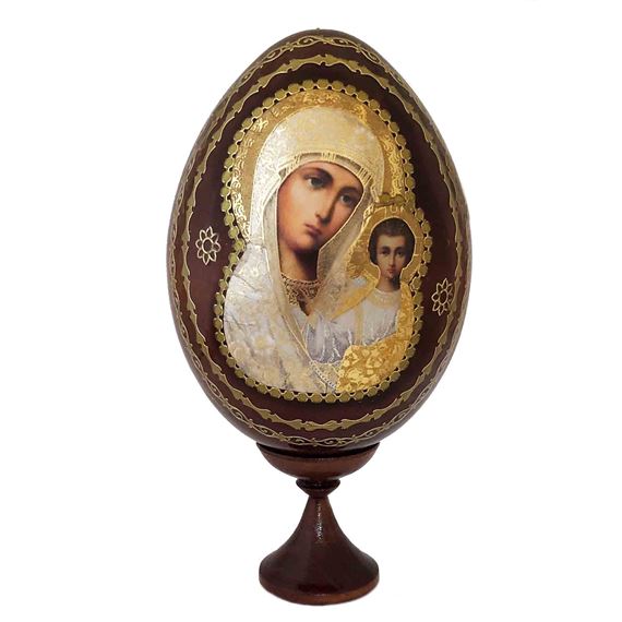 VIRGIN OF KAZAN ICON WOOD EGG
