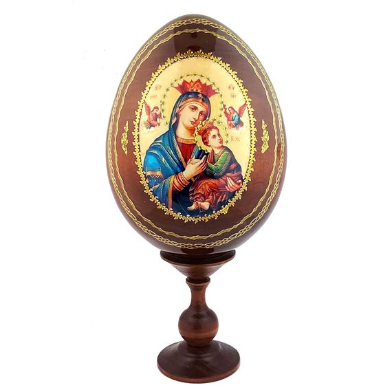 OUR LADY OF PERPETUAL HELP WOODEN EGG ICON