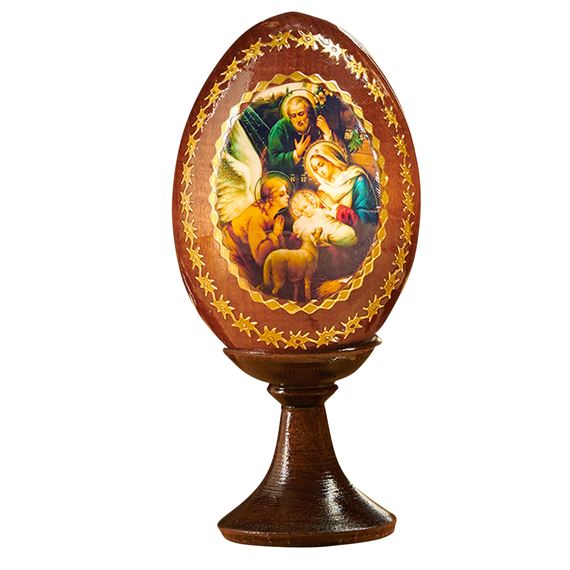 HOLY FAMILY WITH ADORING ANGEL ICON EGG